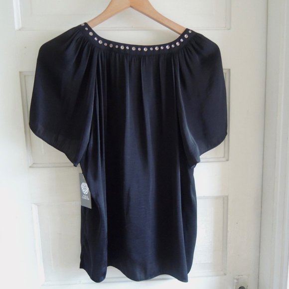 Vince Camuto Black & Silver Stud Embellished Flutter Sleeve Blouse M - Picture 5 of 9